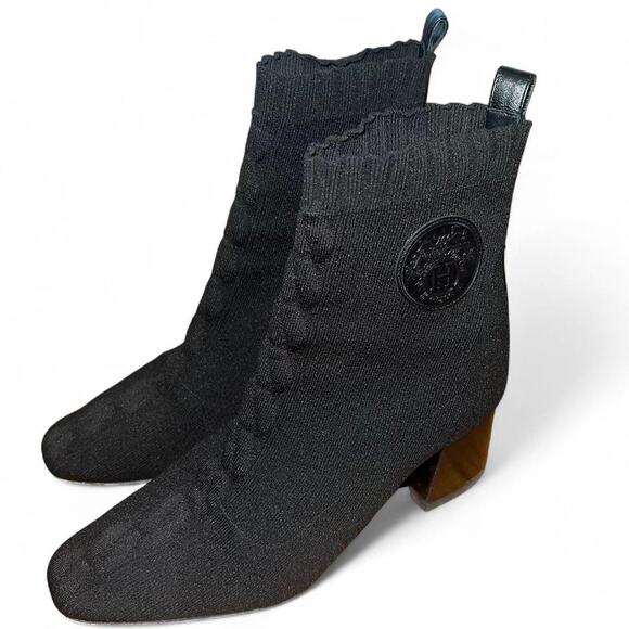Hermes Jenna Volver 60 ankle boot black knit heel shoe size 37 retail $1200+ - Picture 1 of 8